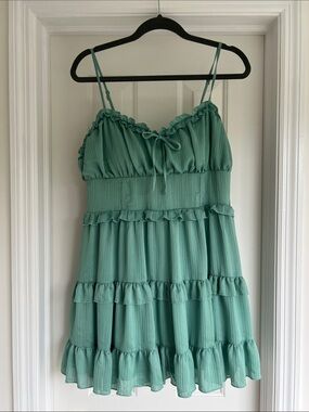 NWT Wild Fable Ruffled Tiered Spaghetti Strap Mini Dress - Seafoam Green / XL